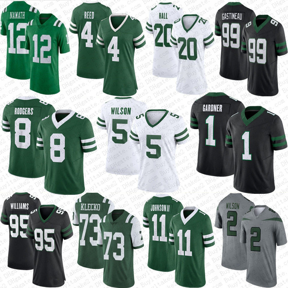 2024 Garrett Wilson 8 Aaron Rodgers Jersey Football Sauce Gardner Quinnen Williams Breece Hall Haason Reddick Gastineau Darrelle Revis Jermaine Johnson II