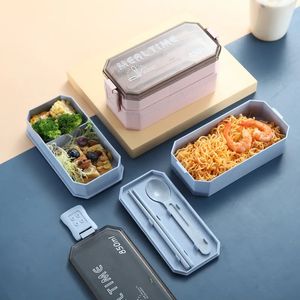 850ML 2 Lagen Bento Box Milieuvriendelijke Lunchbox Voedsel Container Tarwe Stro Materiaal Magnetron Servies Lunchbox