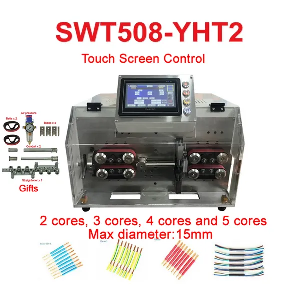 Máquina cortadora y peladora de pantalla táctil de 850W SWT508 YHT2, pelado automático de tiras de cables por ordenador para doble ronda de 3-13MM