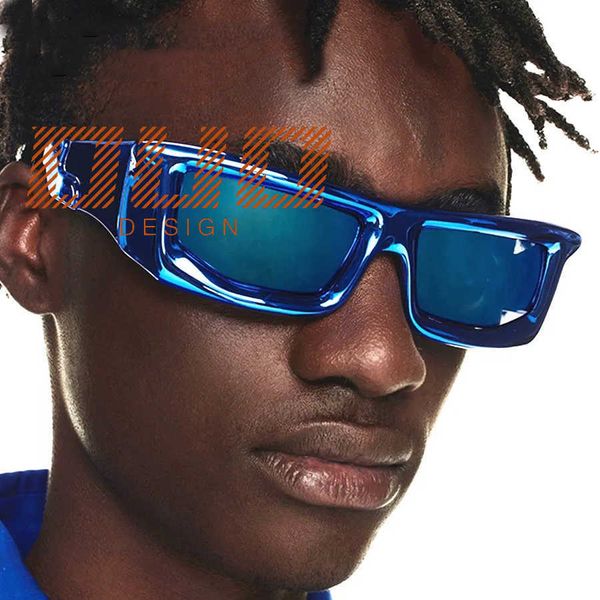 Lunettes de soleil de sport Y2k pour hommes, miroir bleu personnalisé, à la mode, Vintage, de haute qualité, Hip Hop Punk, 8555