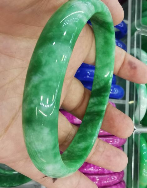 Pulsera de jadeíta natural de 85mm-54mm, brazalete de Jade VERDE esmeralda, tallado A mano para mujer, regalo chino de piedra, la mejor calidad