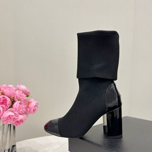 Bottines en tricot extensible en cuir de 85 mm, bottes chaussettes à talons hauts pour femmes, manchette en forme de chaussette, talon épais, designers de luxe, chaussures de soirée, chaussures d'usine