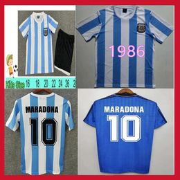 86 94 Jersey de football rétro Maradona Kids Caniggia Aimar Higuain Kun Aguero Kempes Batistuta Riquelme Football Shirts