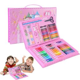 86 PC'sBox kinderschilderij, tekenkunstset met kleurpotloden, oliepastels, aquarelstiften, kleurpotloodgereedschap voor jongens, meisjes, cadeau 231220