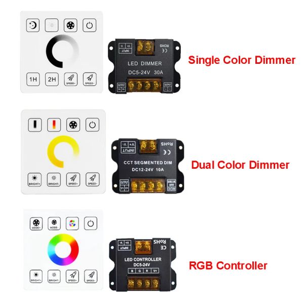 86 Controlador de atenuador LED de panel táctil 1/2/3 canal 5V 12V 24V Color único CCT Dimmer Dimmer RGB Dimming Controlador