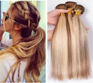 8613 Fixé marron mélangé avec une couleur de piano blonde vierge cheveux péruviens double trame droite 3pcs couleur piano cheveux humains tissage 4095231