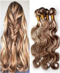 8613 Gemengde pianokleur Braziliaans menselijk haar Inslagen Body Wave Lichtbruin en blond Pianomix Kleur Virgin haarweefselbundels 4Pc4021941