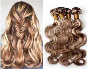 8613 Gemengde pianokleur Braziliaans menselijk haar Inslagen Body Wave Lichtbruin en blond Pianomix Kleur Virgin Hair Weave Bundels 4Pc1717304