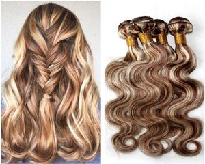 8613 Couleur Piano Mixte Trames de Cheveux Humains Brésiliens Vague de Corps Brun Clair et Blonde Piano Mix Couleur Vierge Cheveux Weave Bundles 4Pc1717304