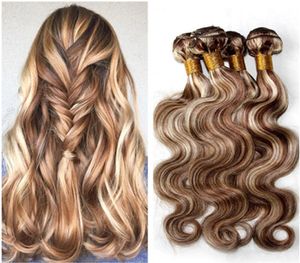 8613 Couleur Piano Mixte Trames de Cheveux Humains Brésiliens Vague de Corps Brun Clair et Blonde Piano Mix Couleur Vierge Cheveux Weave Bundles 4Pc6532154