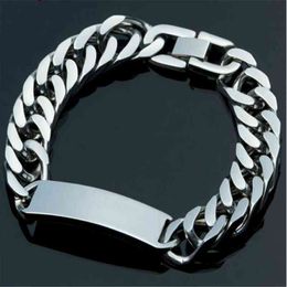 866 "High Polished Silver Color Rvs Mens ID Link Armband Double Cubaanse Curb Chain Coole Heren Sieraden