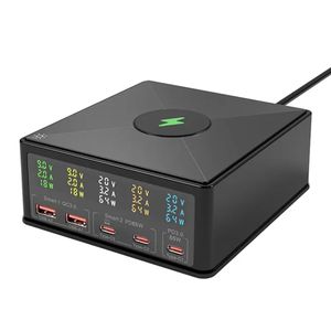 Chargeur De Téléphone 868H 6-en-1 160W PD + QC3.0 Bureau Multifonctionnel 15W Chargeur Sans Fil Avec 2USB, 3Type-C - Prise Américaine