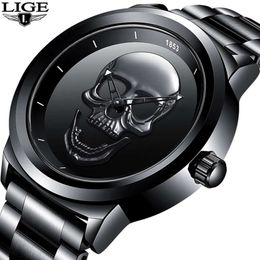 87 LIGE Personnalisé Skull 3d Men's Quartz Fashion Fashion Imperproof Watch 66