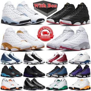 With box 13s jumpman 13 basketball shoes men Playoffs Wheat Black Flint Wolf Grey University Blue University Blue mens trainers outdoor sports sneakers