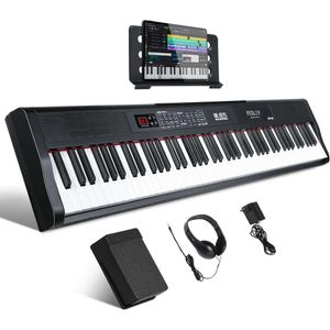 Teclado de piano digital de tamaño completo de 88 teclas con soporte de música, adaptador de energía, pedal sostenente y Bluetooth Midi-Teclado eléctrico portátil para músicos