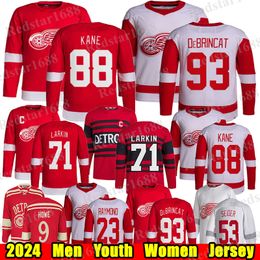 # 88 Patrick Kane Detroit Hockey Jersey # 71 Dylan Larkin Alex Debrincat Moritz Seider Perron Gordie Howe Pavel Datsyuk Steve Yzerman Lucas Raymond Red Wings Jerseys