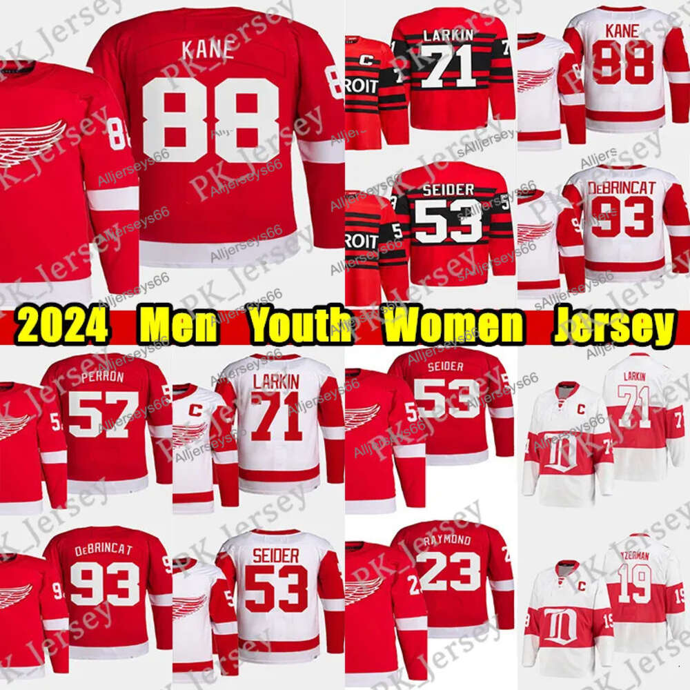 # 88 Patrick Kane Hockey Jersey # 93 Debrincat Dylan Larkin Moritz Seider David Perron Gordie Howe Steve Yzerman Lucas Raymond Hombres personalizados