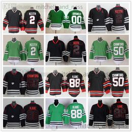 88 Patrick Kane Movie Hockey Borduurwerk Jerseys 50 Corey Crawford 00 Clark Griswold 2 Duncan Keith Black Green Blank Jersey