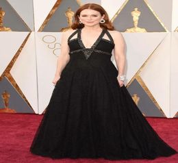 88ème Oscars Awards Robes de célébrités à col en V profond 2016 Julianne Moore Une ligne avec des paillettes perlées Grace Black Soirée formelle G4815629