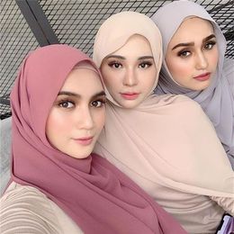 89 Couleur Haute Qualité Plaine bulle en mousseline de soie écharpe châle musulman hijab femmes bandeau foulards châles 10 pcs lot 201104248D