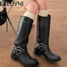 893 High Knee Women Fashion Slip on Ladies Boots à talon bas de chevalier automne d'hiver Bottises de motard pour femmes 231124