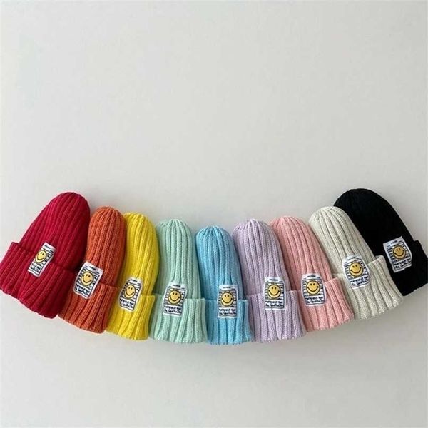 8991 Enfants Tricoté Chapeau Tissu Sourire Visage Bonbons Laine Chapeau Automne Hiver Garçons Et Filles Visage Souriant Cône Chapeau 211023