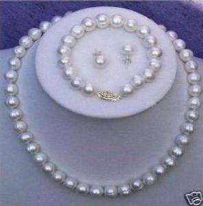 89 mm witte gekweekte zoetwaterparel ketting armband oorbel set5131840