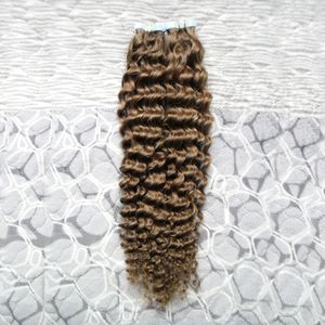 8A 100% vrais cheveux Double face ruban extensions de cheveux humains 100g 40 pièces crépus bouclés adhésif PU peau trame bande Extensions de cheveux