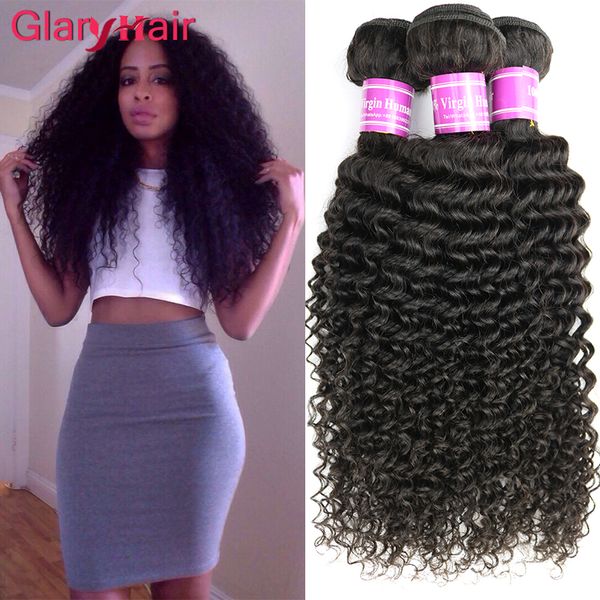 Glary Non Transformés Brésilien Vierge Crépus Bouclés Extensions de Cheveux Remy Cheveux Humains Tisse Bundles Pas Cher Brésilien Humain Crépus Bouclés Cheveux Trames