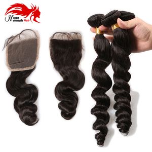 Hannah product 3 paquets de cheveux vierges péruviens ondulés avec fermeture à base de soie noeuds cachés, 100 g/pièce, tissage de cheveux humains non transformés