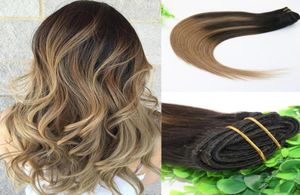 8A 7pcs Clip pleine tête dans les extensions de cheveux humains Ombre Brun foncé à brun moyen Faits saillants Hairstyle9396125