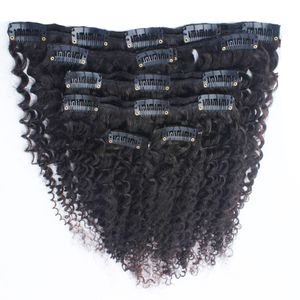 8A 8 Stück verworrene lockige Clip-in-Echthaarverlängerungen, natürliches Schwarz, 100 g, voller Kopf, brasilianisches Remy-Haar, Clip-ins, kostenloser Versand