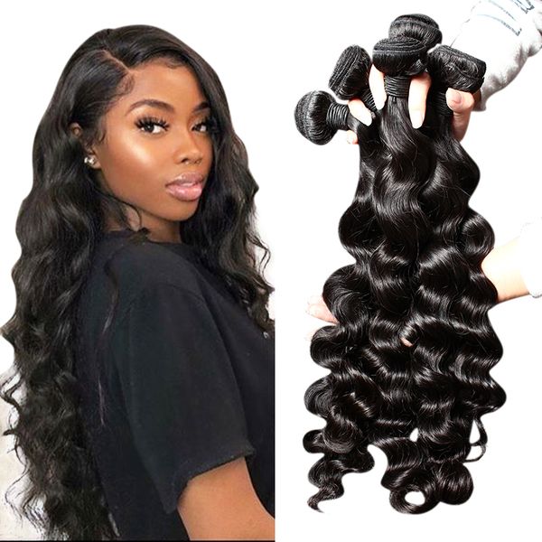 Tissage en lot brésilien naturel naturel 8A, Extensions de cheveux amples et Deep Wave, couleur noire naturelle, Double trame, 3 pièces, 8P69