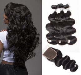 8A Brazilien Vierge Hair Body Wave avec fermeture Heuvrants Human Brazillian Body Wave With Close Queen Hair 3 Bundles with Close8746741