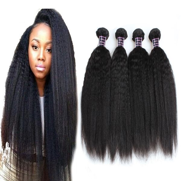 Ishow 8A Cheveux Vierges Brésiliens 4 Bundles Kinky Straight Extensions de Cheveux Humains Grossier Yaki Droit pour Femmes Filles Tous Âges Couleur Naturelle 8-28 pouces