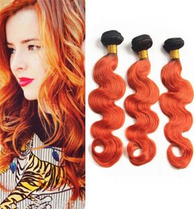 8A Pas Cher Ombre Malaisienne Vierge Cheveux Bundles 1B Orange Noir Racines Vague de Corps Ombre Cheveux Humains Tisse Extensions Dhl 4921819