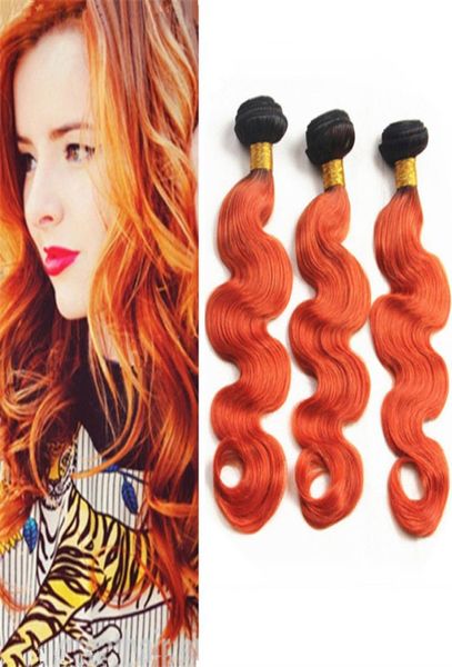 8A Barato Ombre Paquetes de cabello virgen malasio 1B Naranja Raíces negras Onda del cuerpo Ombre Cabello humano teje extensiones Dhl 5317306