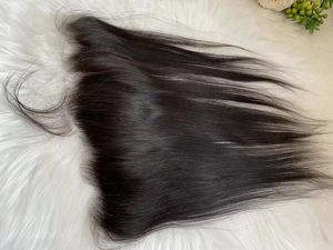 Cierre frontal de encaje suizo transparente cabello humano 13x4 nudos blanqueados Virgen Cuerpo recto ola profunda