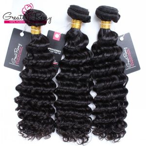 Greatremyﾮ 9A vague profonde brésilienne cheveux humains armure paquets couleur noire naturelle 3 pièces/lot 10-24 pouces