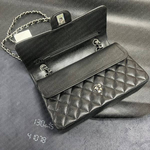 8A Bolso de diseñador Calidad de espejo Bolso Jumbo con doble solapa Lujo 23 cm 25 cm 30 cm Caviar de cuero Piel de cordero Monedero negro clásico Bolso acolchado Etiqueta dorada y plateada con caja