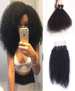 8a graad Braziliaans haar Kinky Curl Virgin Human Hair Afro Kinky Weave 3 Bundles onbewerkte natuurlijke kleur Haarextensies met CLO7415944