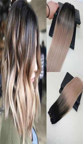 Extensiones de cabello humano brasileño Remy de grado 8A Color Balayage 1B que se desvanece a 18 Tejido de cabello Omber Cabello virgen recto sin procesar W6180485