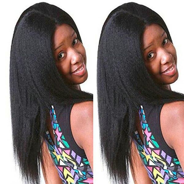 8A Pelucas de cabello humano con frente de encaje Yaki italiano para mujeres negras Peluca con frente de encaje brasileño recto rizado pelucas de encaje Yaki 360 gruesas 150% de densidad