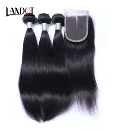 8A Lace Closure avec 3 Bundles Brésiliens Droites Vierges Cheveux Tisse Non Transformés Péruvien Malaisien Indien Cambodgien Cheveux Humains an1050366