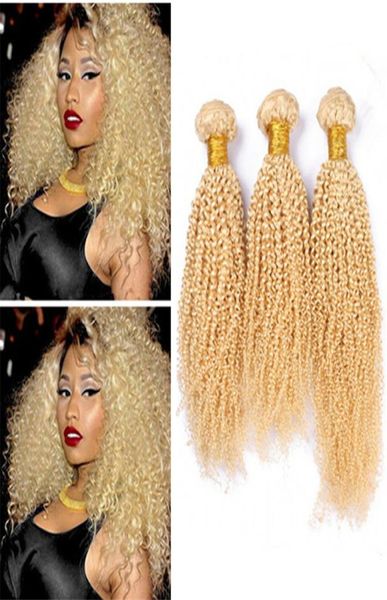 8A Mongol Blonde Vierge Cheveux Crépus Bouclés 3 Bundles 613 Pur Afro Bouclés Cheveux Humains Tisse Bleach Blonde Extensions de Cheveux8779124