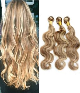 8A OMBRE Lichtbruine Peruaanse maagdelijk haar Body Wave 3pcs 8613 Gemengde pianokleur 100 Haren Haar Weave Bundel Extension7713999