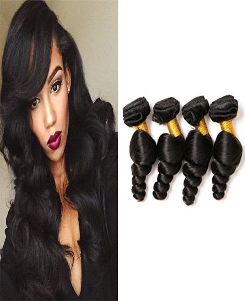 8A Pelo virginal peruano Jet Black Loose Wave Cabello humano 100 Extensión del cabello humano sin procesar 4 paquetes Tejido barato 4pcslot 100g2986101