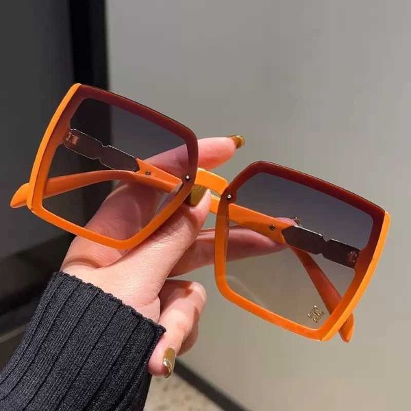 8A qualité Designer H maison lunettes de soleil Emma orange grand cadre pour femmes maille rouge carré visage minceur apparence lunettes résistant aux UV et pare-soleil