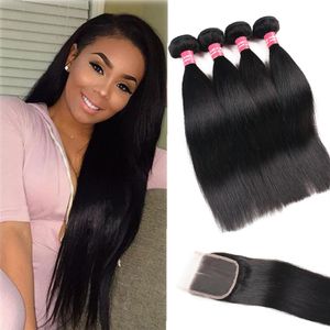 8A Remy Malaysian Straight Body Wave Kinky Curly Loose Wave Deep Wave 3 Bundles Avec 4X4 Lace Closure Remy Bundles de cheveux humains With2404