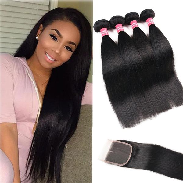 8A Remy Malaysian Straight Body Wave Kinky Curly Loose Wave Deep Wave 3 Bundles Avec 4X4 Lace Closure Remy Bundles de cheveux humains With2059